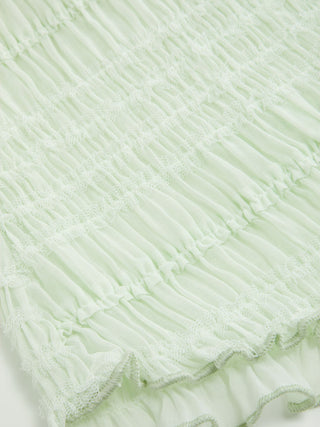 Textured Halter Neck Tie Front Shirred Lettuce Trim Cami Blouse
