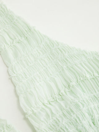 Textured Halter Neck Tie Front Shirred Lettuce Trim Cami Blouse