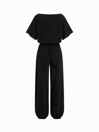 Cotton-blend Boat Neck Short Sleeve Mid Rise Jogger Jumpsuit