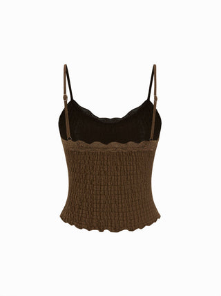 V-neck Smocked Lace-Trim Cami Top