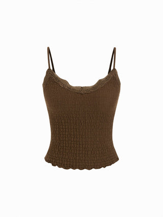 V-neck Smocked Lace-Trim Cami Top