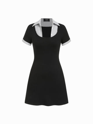 Cotton-blend Stripe Contrast Short Sleeve Bodycon Mini Dress