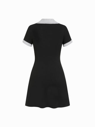 Cotton-blend Stripe Contrast Short Sleeve Bodycon Mini Dress