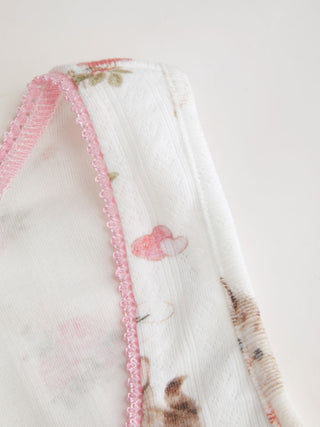 Cat & Floral Graphic Square Neck Lace Trim Bowknot Tank Top