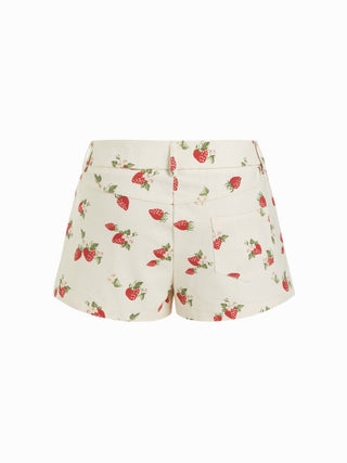 100% Cotton Mid Rise Strawberry Graphic Micro Shorts