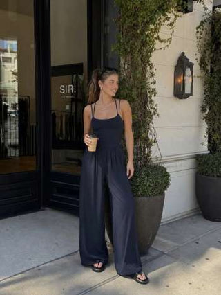 Cotton-blend Mid Rise Scoop Neck Twist Knotted Ruched Wide Leg Jumpsuit