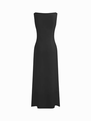 Boat Neck Solid Maxi Dress
