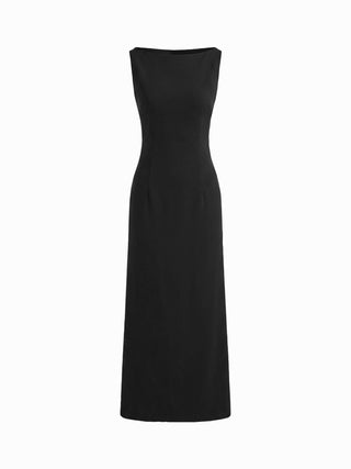 Boat Neck Solid Maxi Dress