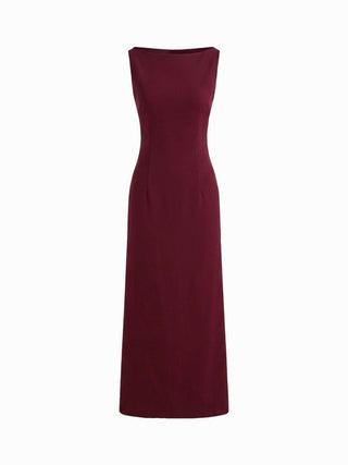 Boat Neck Solid Maxi Dress