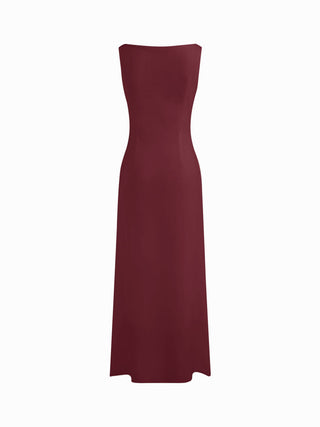 Boat Neck Solid Maxi Dress