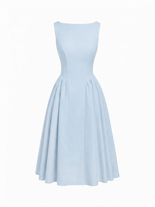 Boat Neck Backless Flared Maxi Dress