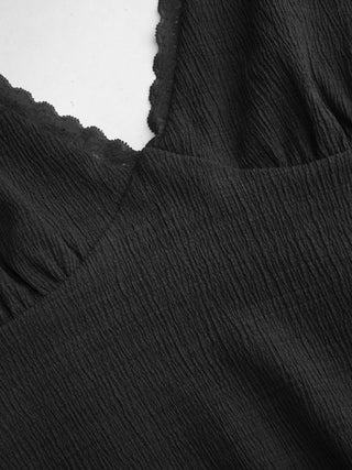 Textured Halter Neck Lace Trim A-line Mini Dress