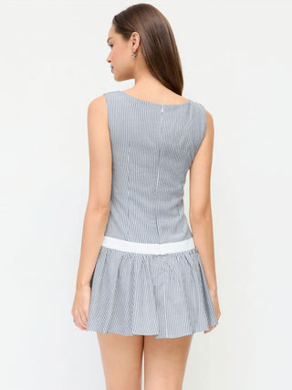 Striped Low Rise Bowknot A-line Mini Dress
