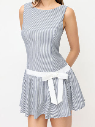 Striped Low Rise Bowknot A-line Mini Dress