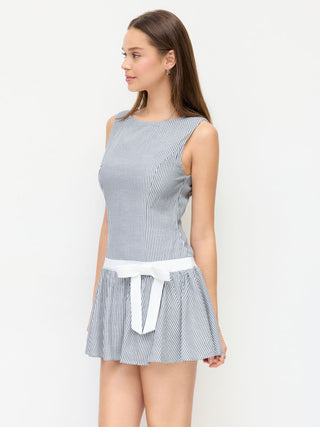 Striped Low Rise Bowknot A-line Mini Dress