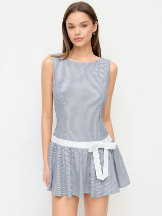 Striped Low Rise Bowknot A-line Mini Dress