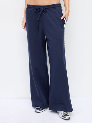 Low Rise Floral Trim Side Stripe Wide Leg Sweatpants