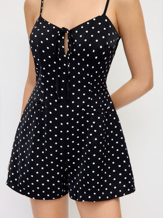 Polka Dot High Rise Bowknot Cut Out Cami Romper