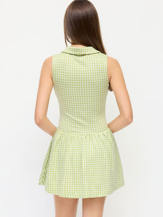 Gingham Polo Neck A-line Mini Dress