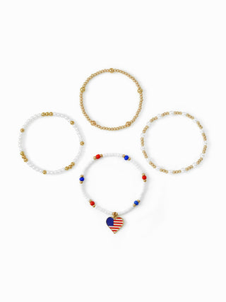 4PCS COUNTRY FLAG & HEART BEADED BRACELET SET