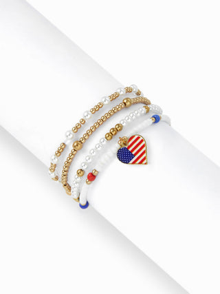 4PCS COUNTRY FLAG & HEART BEADED BRACELET SET