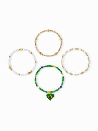 4PCS COUNTRY FLAG & HEART BEADED BRACELET SET