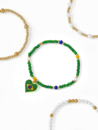 4PCS COUNTRY FLAG & HEART BEADED BRACELET SET