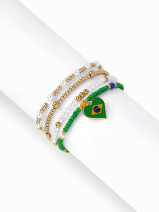 4PCS COUNTRY FLAG & HEART BEADED BRACELET SET