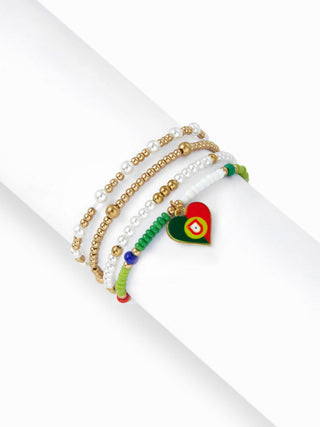 4PCS COUNTRY FLAG & HEART BEADED BRACELET SET