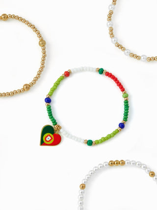 4PCS COUNTRY FLAG & HEART BEADED BRACELET SET