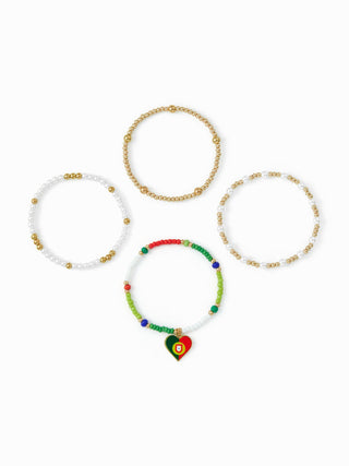 4PCS COUNTRY FLAG & HEART BEADED BRACELET SET