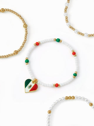 4PCS COUNTRY FLAG & HEART BEADED BRACELET SET