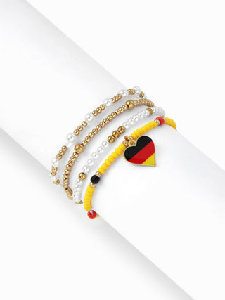 4PCS COUNTRY FLAG & HEART BEADED BRACELET SET