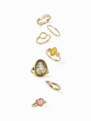 7PCS HEART & GEMSTONE RING SET
