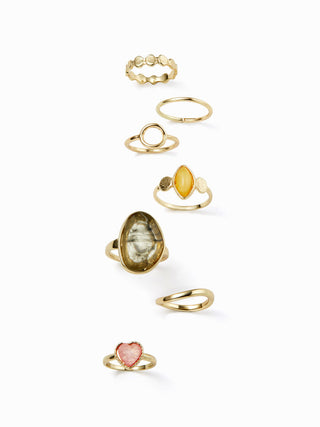 7PCS HEART & GEMSTONE RING SET
