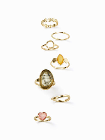 7PCS HEART & GEMSTONE RING SET