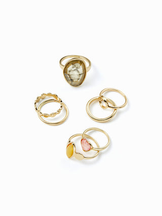 7PCS HEART & GEMSTONE RING SET