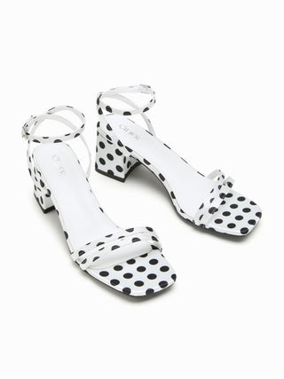 POLKA DOT CHUNKY HEELED SANDALS