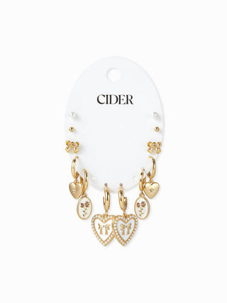 6 PAIRS BOWKNOT & HEART EARRINGS SET