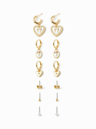 6 PAIRS BOWKNOT & HEART EARRINGS SET