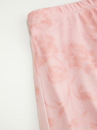 Mesh Mid Rise Abstract Graphic Floral Asymmetrical Hem Maxi Skirt