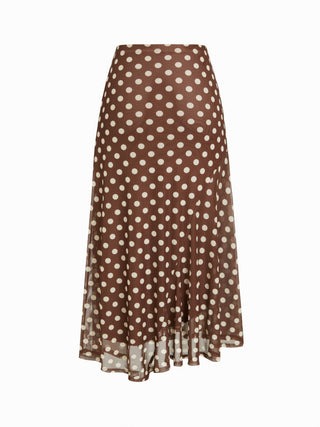 Mesh Mid Rise Abstract Graphic Floral Asymmetrical Hem Maxi Skirt