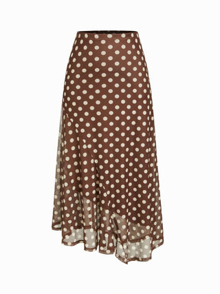 Mesh Mid Rise Abstract Graphic Floral Asymmetrical Hem Maxi Skirt