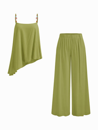 Linen-blend Asymmetrical Cami Top & Mid Rise Wide Leg Oversized Trousers Set