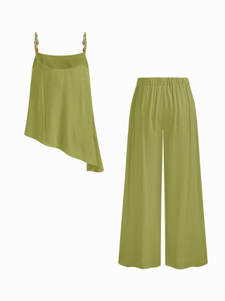 Linen-blend Asymmetrical Cami Top & Mid Rise Wide Leg Oversized Trousers Set