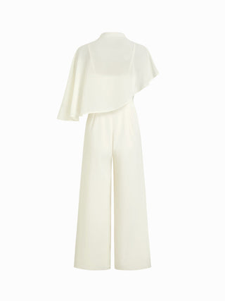 Stand Collar Asymmetrical Cloak Sleeve Mid Rise Wide Leg Jumpsuit