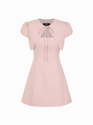 Puff Sleeve Bowknot Shrug & Mid Rise A-line Mini Dress Set