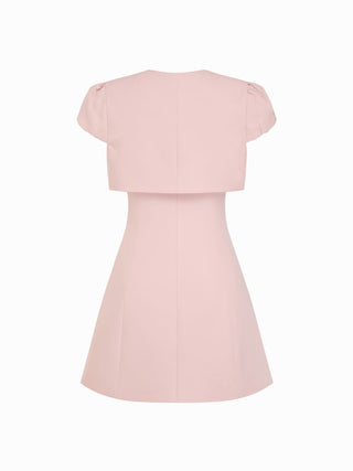 Puff Sleeve Bowknot Shrug & Mid Rise A-line Mini Dress Set