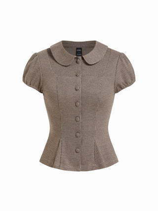 Polka Dot Peter Pan Collar Puff Sleeve Cropped Top