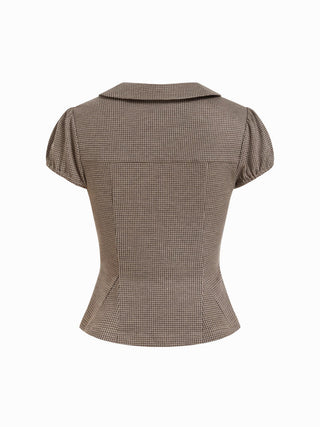 Polka Dot Peter Pan Collar Puff Sleeve Cropped Top